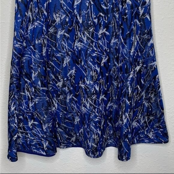Derek Lam New York v-neck blue and black abstract print swing knit dress size 6 - Picture 4 of 12